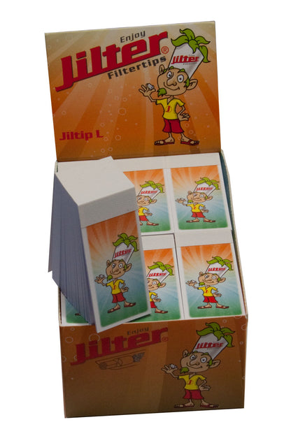 Jilter Jiltip L FAT Filterblättchen im Verkaufsdisplay mit 12 Blöcken à 150 Stück im Großformat.